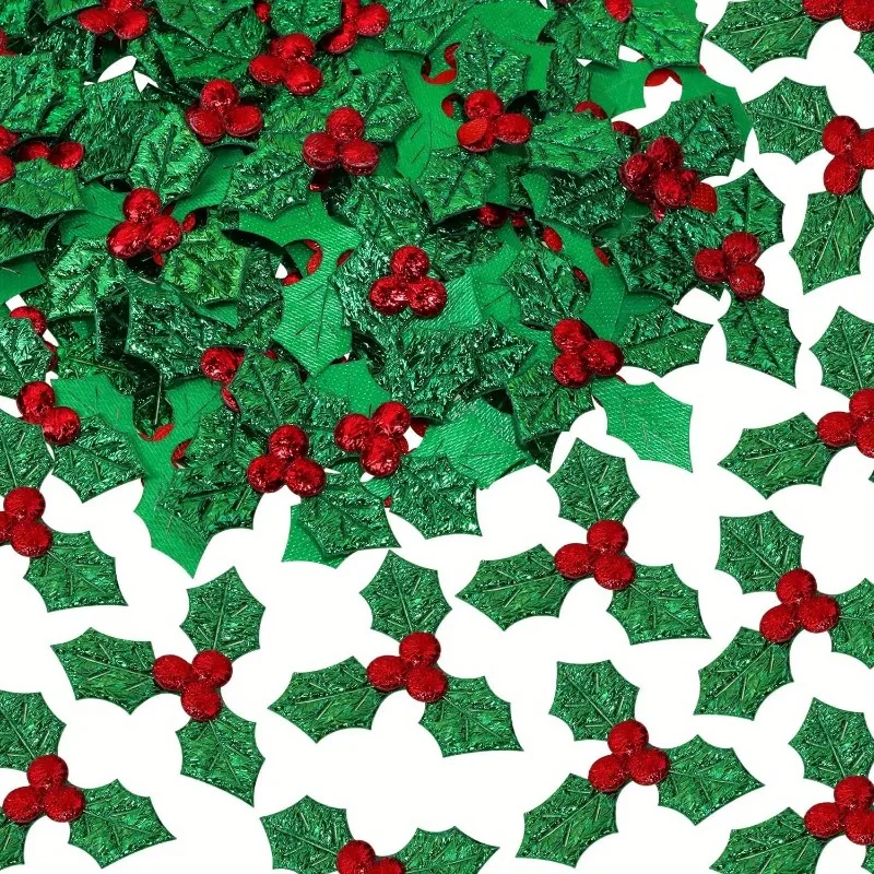 50PCS Triple Leaf Holly Berry Sprigs Craft Decor 3.7CM Green/Gold/Silver Holiday Wreath Card Making DIY Accessories Hot