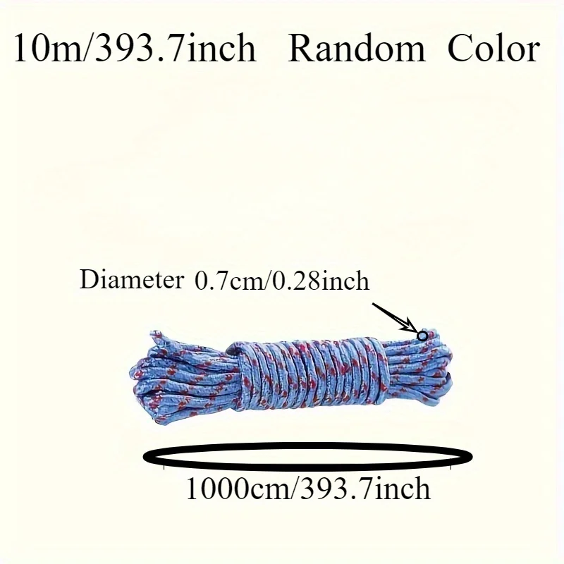 10M Nylon Rope 393.7 Inch Random Color Heavy Duty Cord for Camping Goods Fixing Towing Indoor Outdoor Clothesline