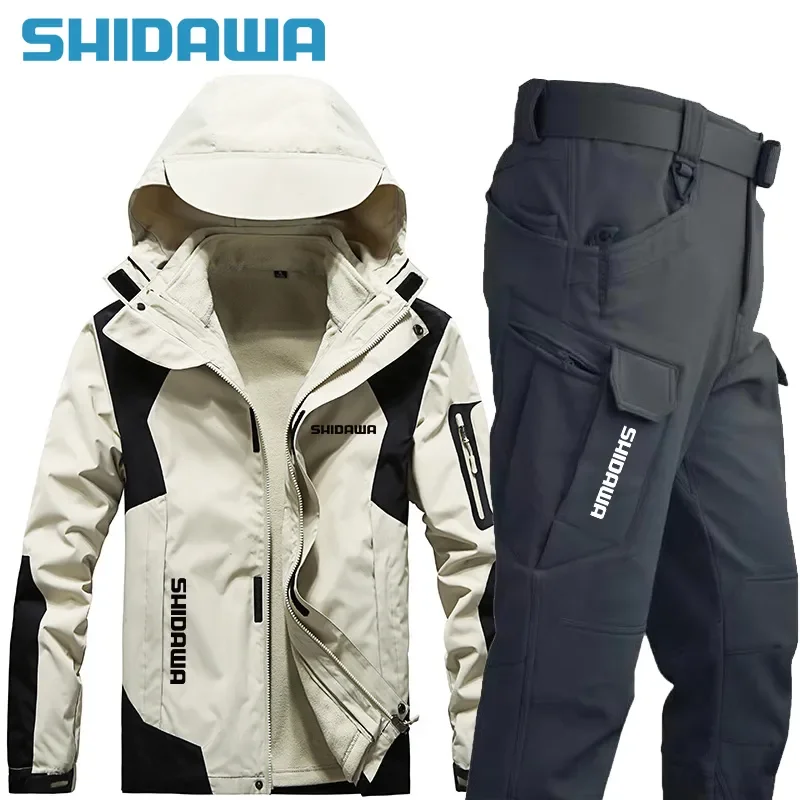 

Men's Winter Thick Fleece Warm Fishing Suits Coldproof Detachable Jacket+Tactical Pants Outdoor Waterproof Climbing Camping Sets