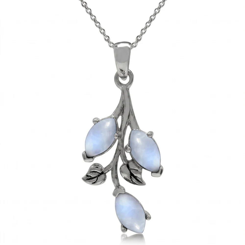 

Silver Necklace Pendant 925 Sliver Tree of Life Pendant with Moonstone 6*12MM Natural Stone Horse Eye Shaped Pendant for Women