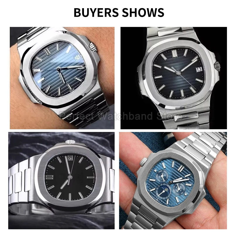 PATEK PHILIPPE Nautilus 5712 5724 5980 5990 1A010 볼록 인터페이스 접이식 걸쇠 용 방수 스틸 시계 스트랩 13x25mm