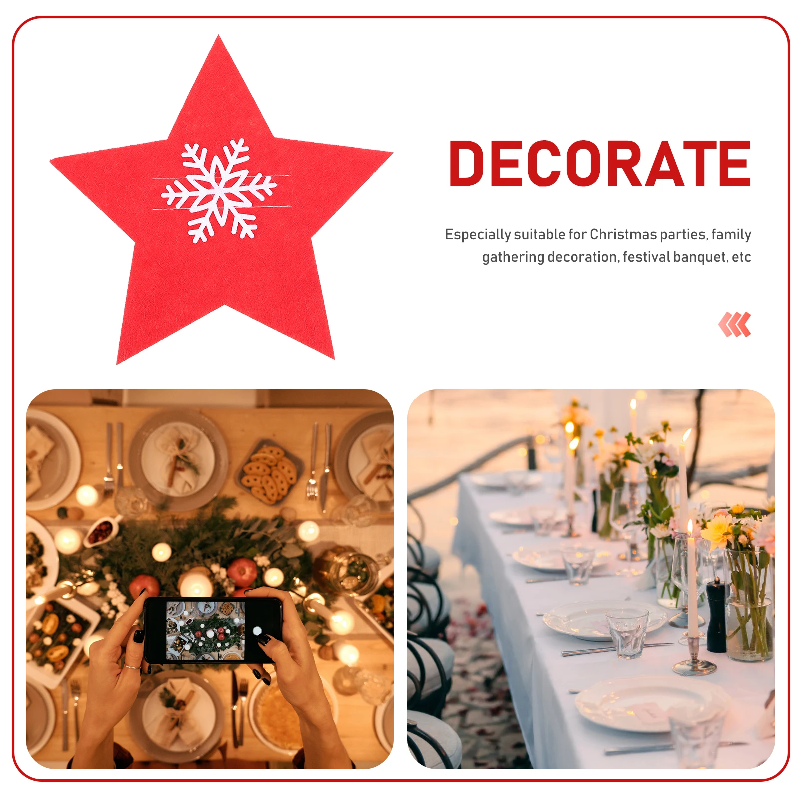 

8pcs Tableware Pocket Five-Pointed Star Cutter Fork Cover Christmas Party Accessory Dining Table Decor Bag Red Home Storage