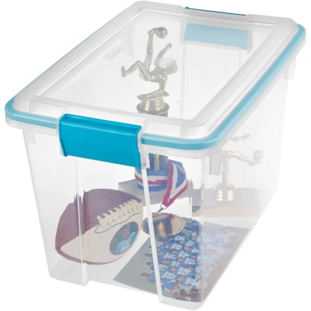 6-Pack Gasket Box, Weather-Resistant Storage Bins with Latching Lids, 20 Quart - Heavy-Duty Organizing Containers for