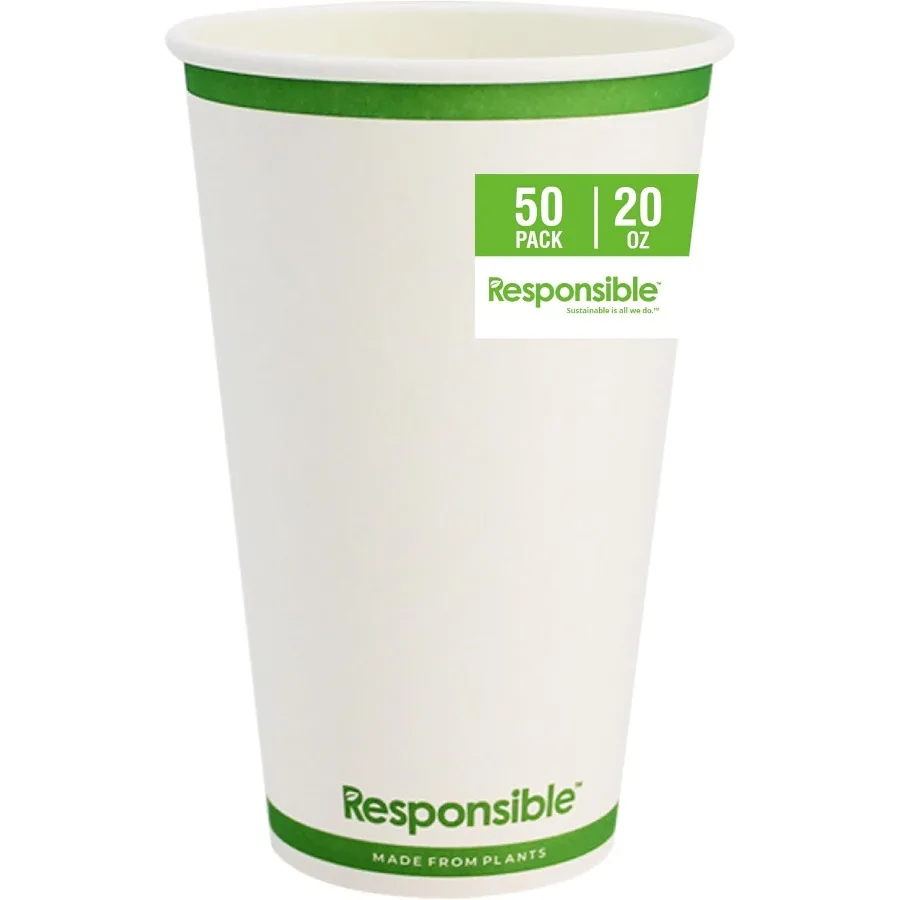 

Сертифицированные компостируемые бумажные стаканчики на 20 унций для холодных и горячих напитков. Одноразовые бумажные стаканчики с дополнительной прочной конструкцией, бесплатно от PF.