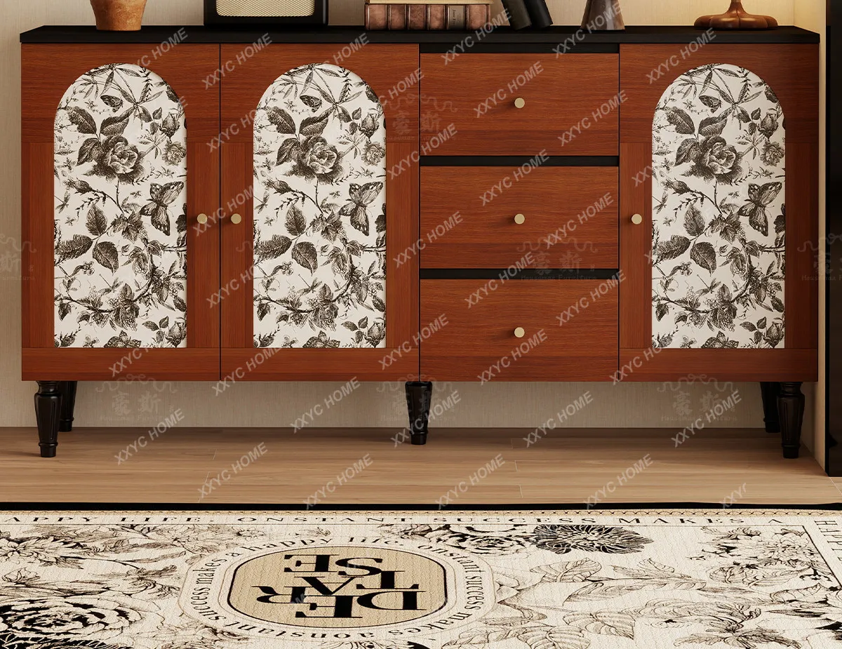 

LMedieval style solid wood dining side cabinet living room storage household wall storage retro style decorative dining room