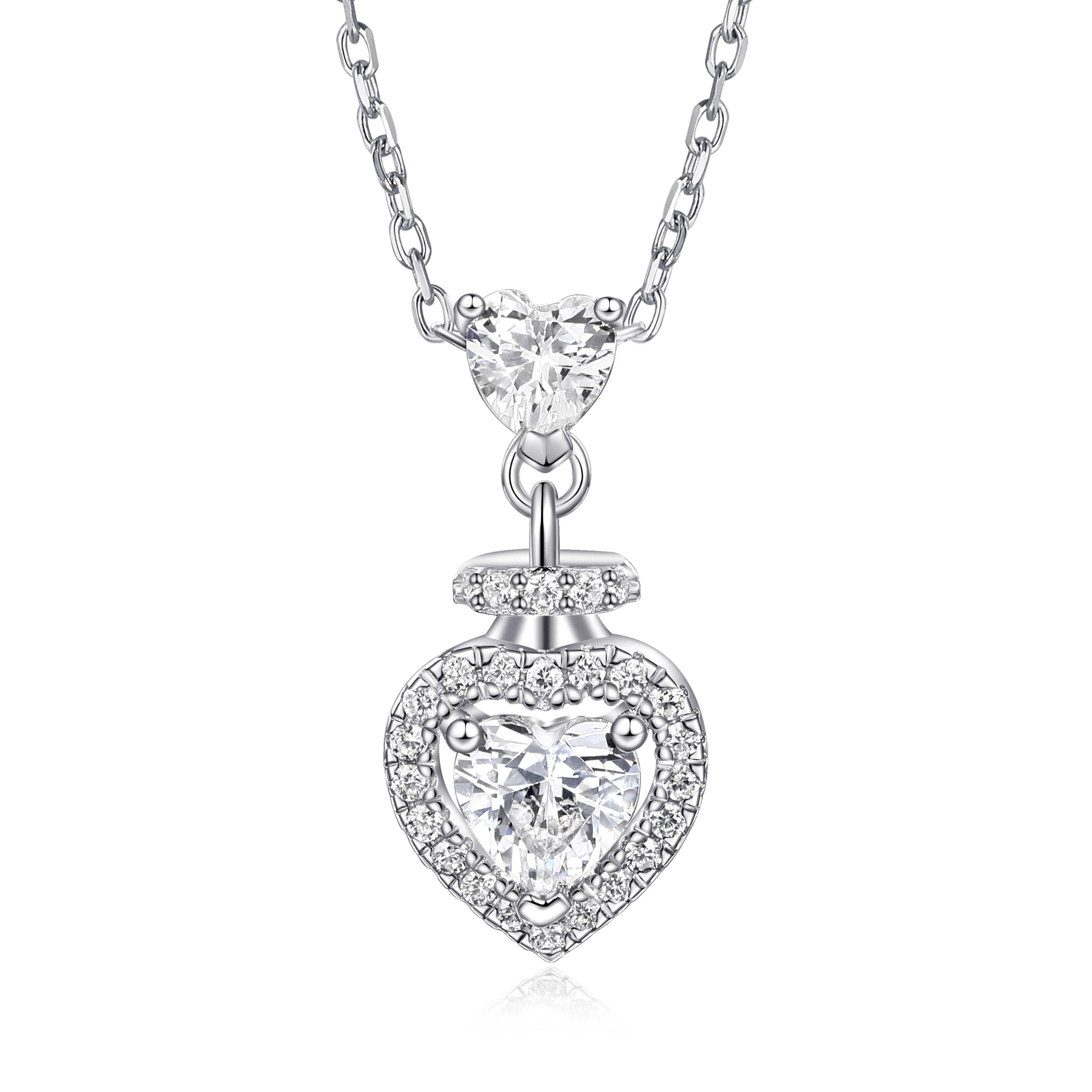 

925 Sterling Silver Heart Shaped Pendant Necklace with Rhodium Plated Zirconia Fashionable Jewelry for Women's Anniversary