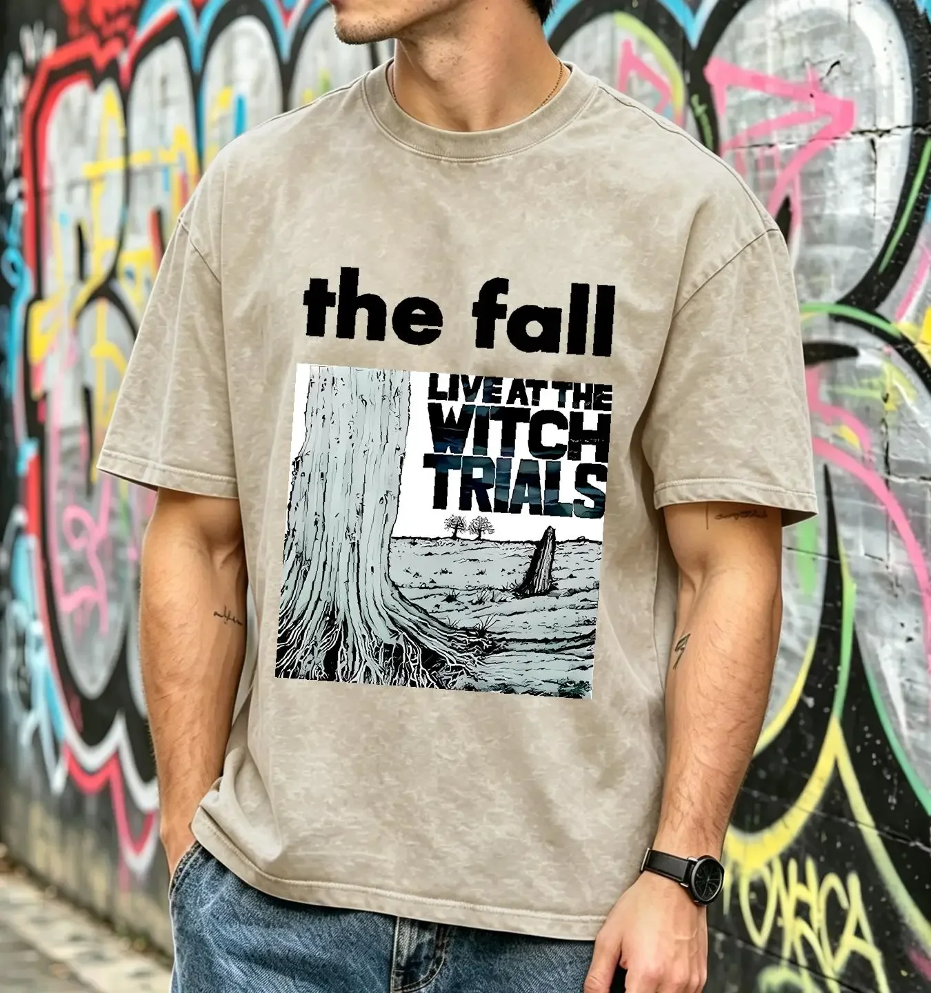 washed T Shirt The Fall Live AT Witch Trials Band Cool B373 vintage Washed Stretched Unisex fashion Versatile graphic