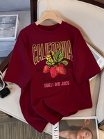 California Strawberries Printing Female Tee Shirts Breathable Summer T Shirt Casual Fashion Tops New All-Match Cotton Streetwear