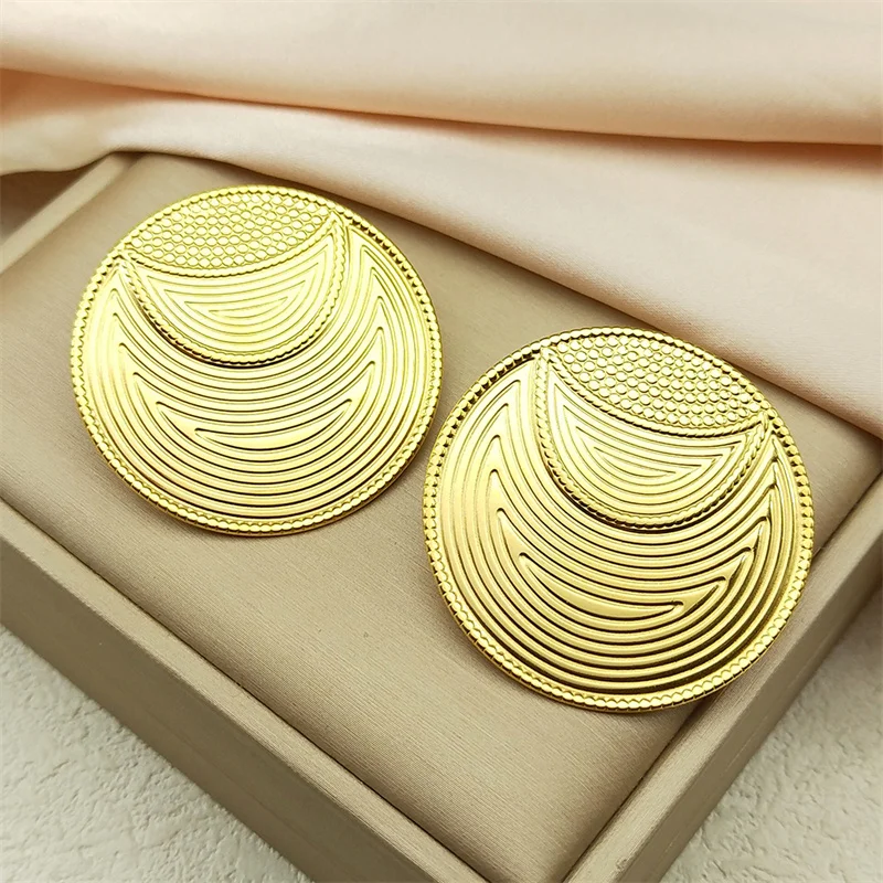 Arch Bridge Large Disc Earrings for Women Girls Stainless Steel Gold Color French Style  Piercing Ear Studs Jewelry Gifts