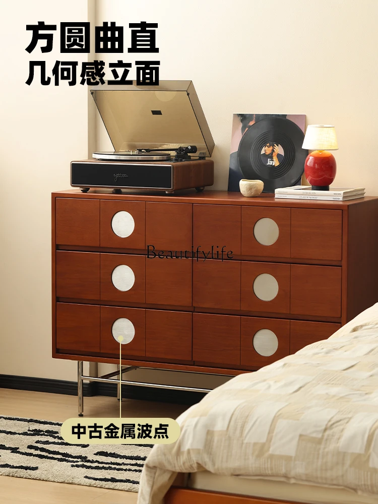

01Retro solid wood six-bucket polka dot storage locker living room bedroom large-capacity cabinet