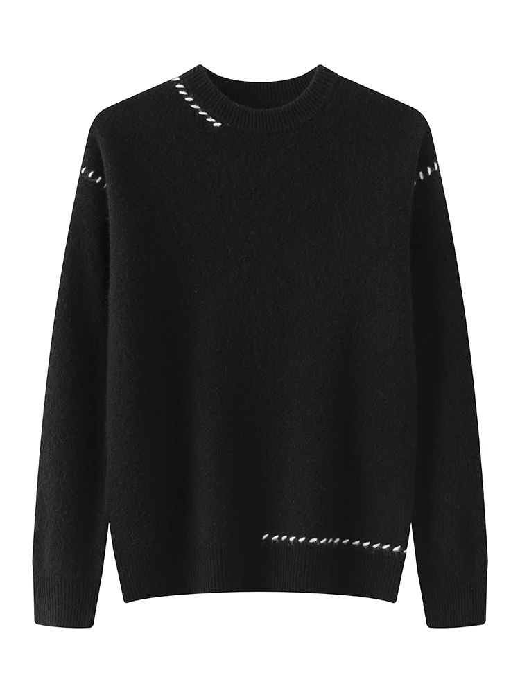 

New Chic Young Men's Thick String Sweater Autumn Winter 100% Merino Wool Knitwear O-Neck Pullover Clothes Top Age Reducing Style