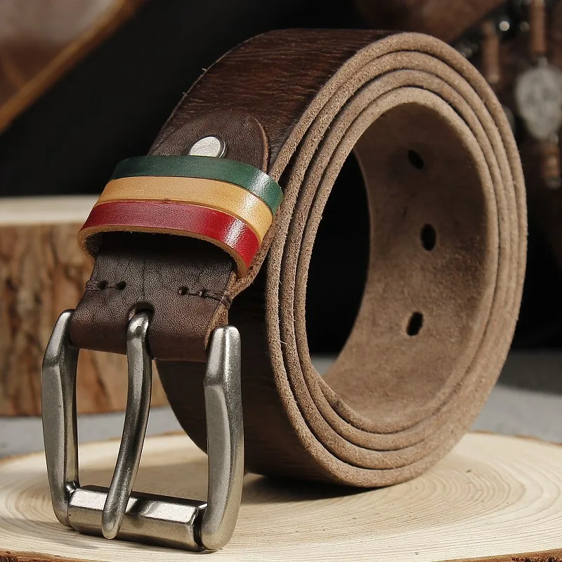 حزام رجالي من جلد البقر الغربي بألوان قوس قزح بشريط مطاطي، حزام جلدي أنيق لخط السيارة للرجال #4