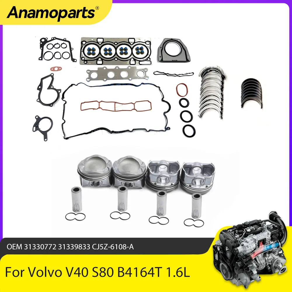 

Engine Parts Full Gasket Set Piston Ring Bearing Kit Fit 1.6 T For 11-15 Volvo S60 T4 V40 Hatch Back 1.6T B4164T L4 GAS 31339833