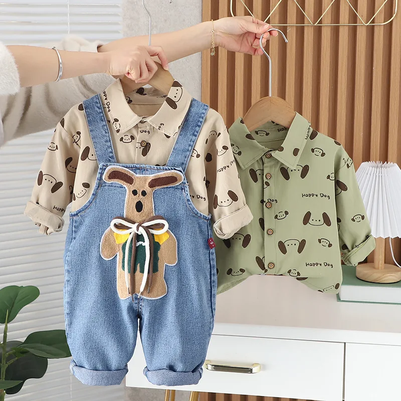 

Boys Clothes Sets Spring Autumn 2024 Children Cotton Shirts Overall Pants 2pcs Jumpsuits Tracksuits For Baby Cute Suit Kids 4 5Y