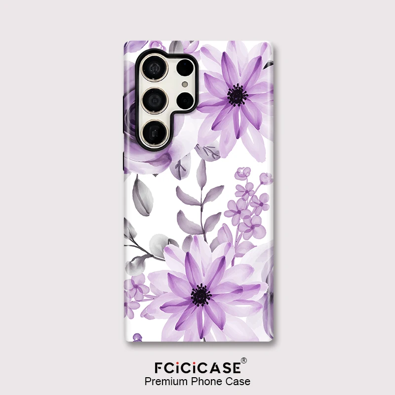 Fcicicase Flower Pattern Phone Case For Samsung Galaxy S24 S23+ S25 Ultra S20 FE A16 A26 A56 A36 Dual Layer Bumper Cover