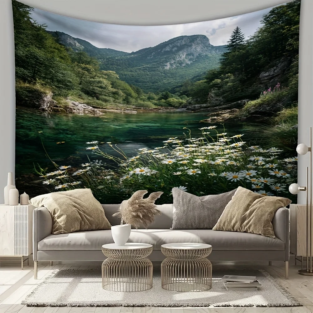 River green trees beautiful scenery Digital printing polyester wall tapestry suitable for use in living rooms offices bars party