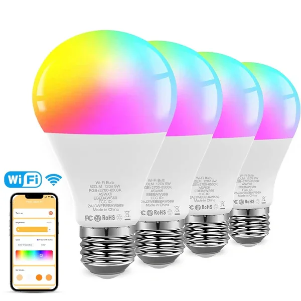 E26 110V RGB 4pack Smart LED Bulb Alexa/Google Assistant Voice Control Remote Control High Brightness Warehouse