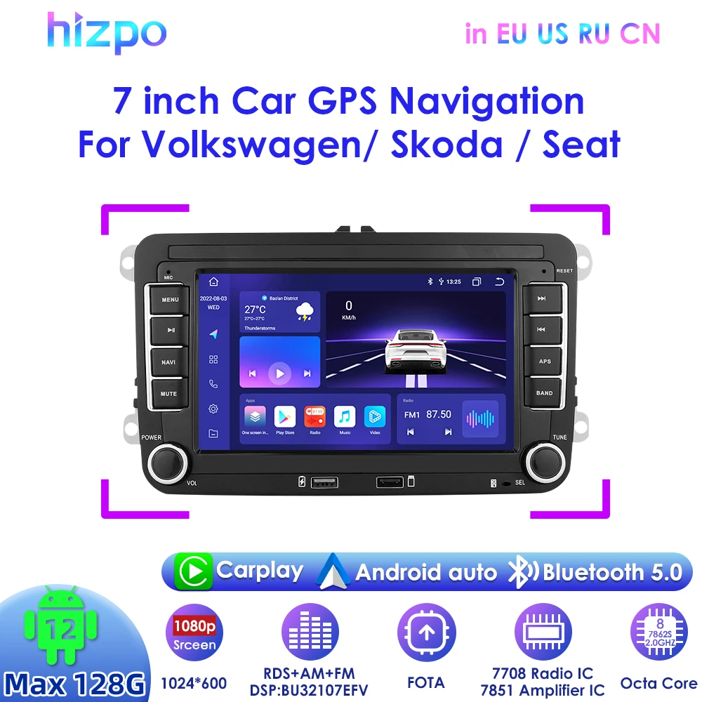 

CarPlay Android Car Radio GPS For VW/Volkswagen Golf 5 6 Passat B7 B6 Skoda Seat Octavia Polo Tiguan Jetta AutoRadio Hizpo Navi