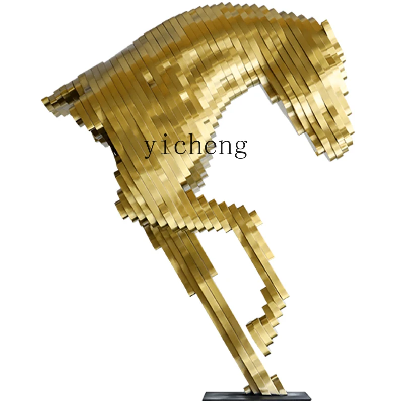 L8-13hotel lobby large horse head sculpture handicraft stainless steel villa hall floor ornament