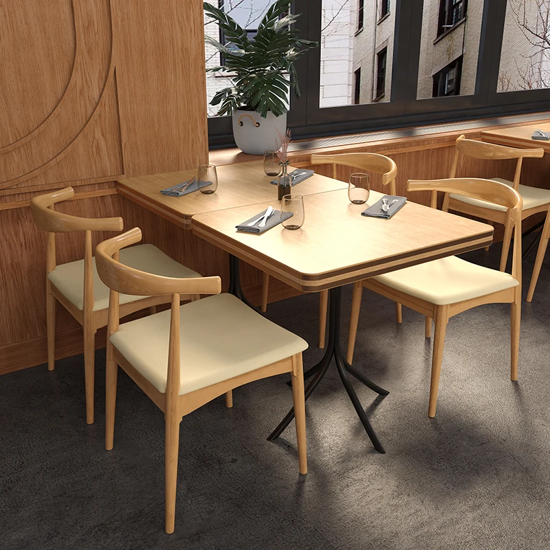 Wholesale Dining Chair Natural Wooden Restaurant Tables and Chairs Modern Solid Wood Dinning Table and Chair Set