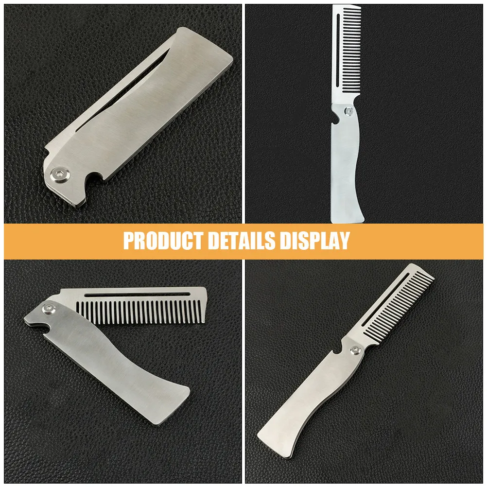Folding Beard Comb Stainless Steel Compact Pocket Size for Men Oil Hair Styling Grooming Detangling Fine Tooth Travel Use