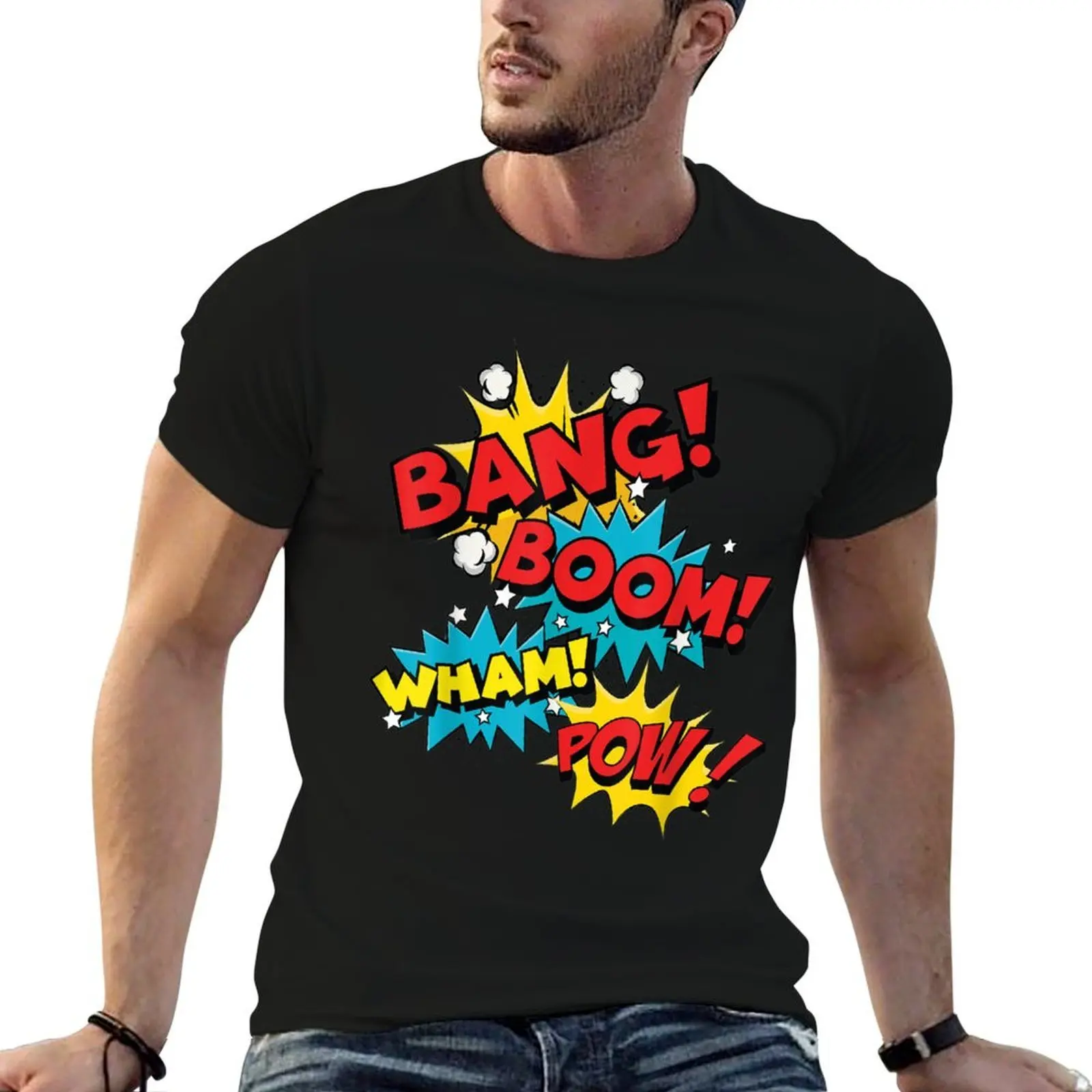 Bang Boom Pow Wham T-Shirt kawaii clothes man clothes plain black t shirts men