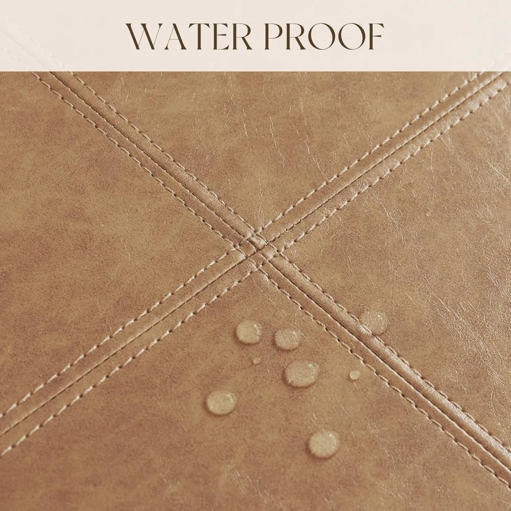 طاولة قهوة عثمانية من الجلد مقاس 33 بوصة، مسند كبير لغرفة المعيشة، مسند مربع مع رف وإطار من الخشب الصلب، منجد