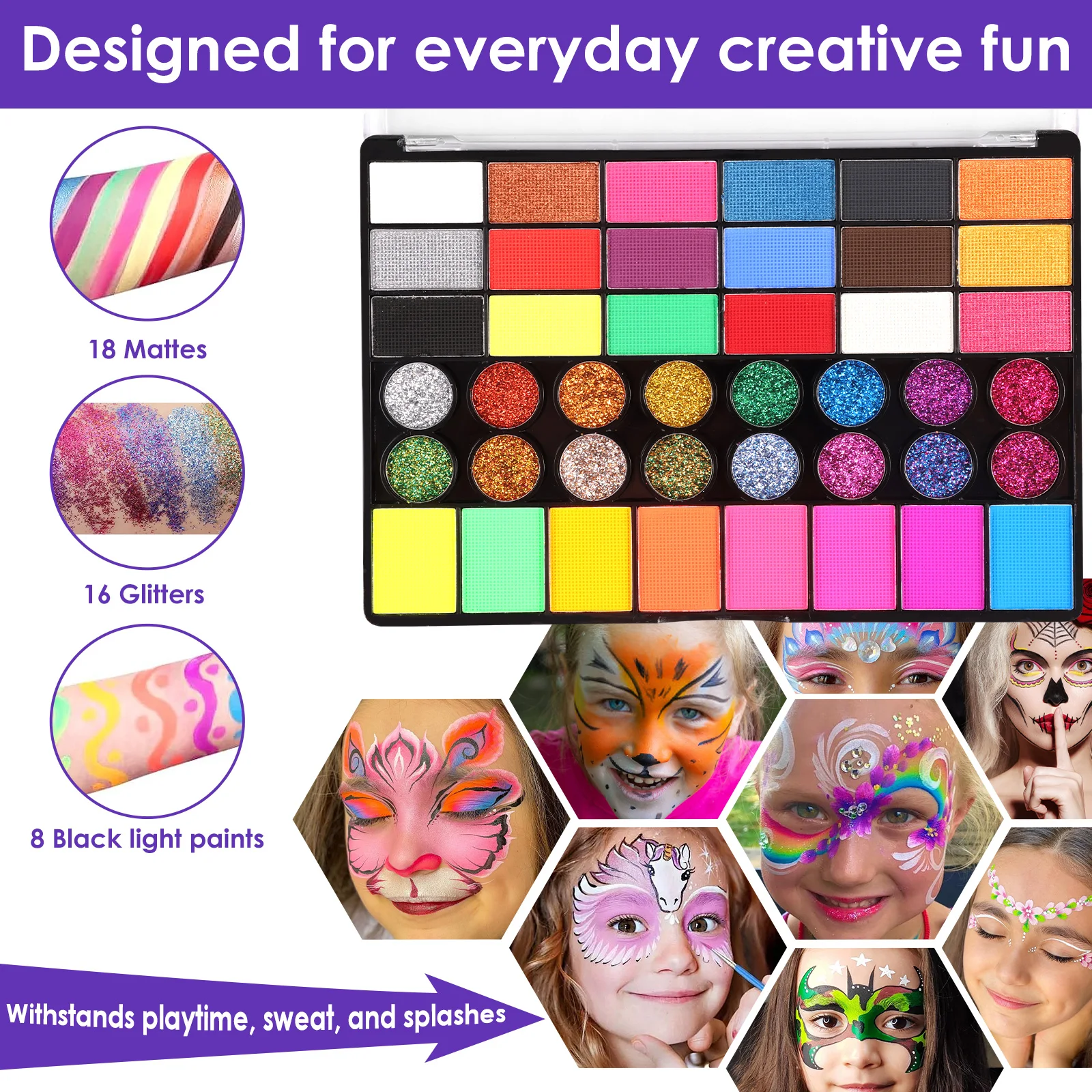 15/42 Kleuren Facial Wateroplosbare Body Painting Gezicht Make-Up Palet voor Kinderen Volwassenen Stadium Halloween Cosplay Party Art Supplies