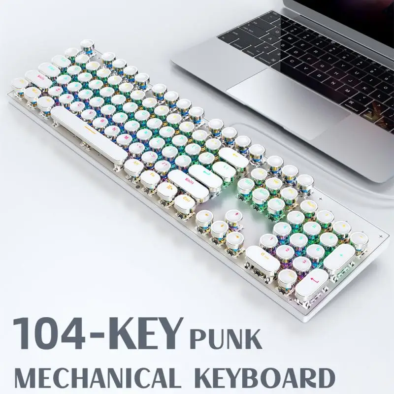 Fashion Retro Mechanical Keyboard Non-slip Wired Punk Round Keycap 104 Keys RGB Ergonomic Laptop Office Home Gaming Teclado