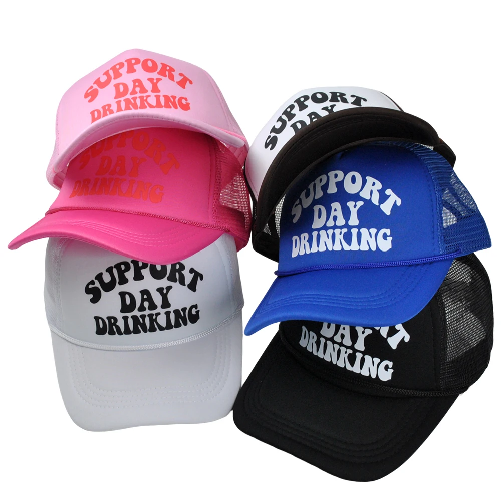 Support Day Drinking Trucker Hat Girly Pink Baseball Cap Summer Woman print Mesh Cap Mom Hats Customizable hat colors