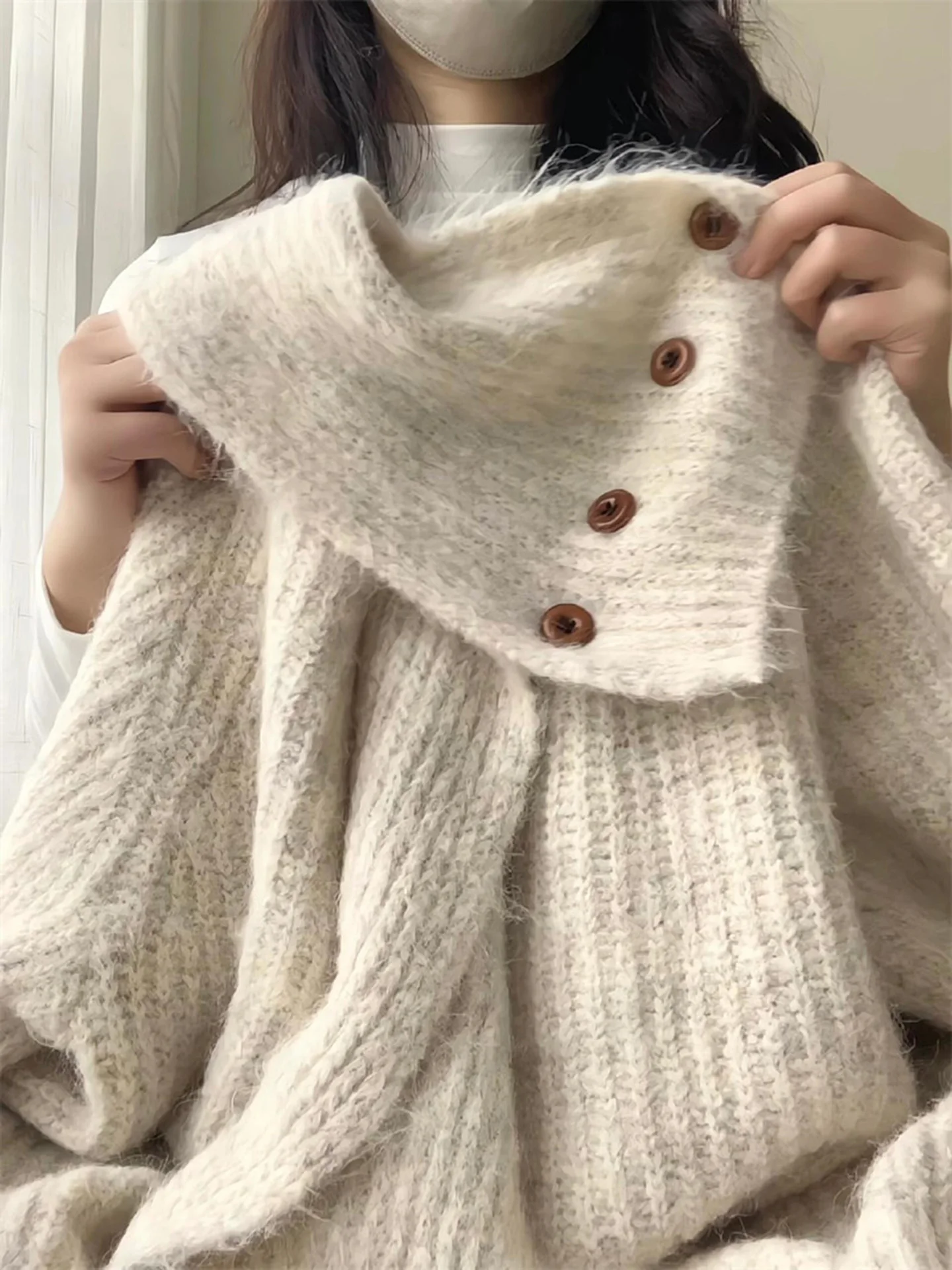 Sciarpa coreana pigra Sle maglione lungo a collo alto Sve donna autunno inverno capispalla personale allentato top lavorato a maglia