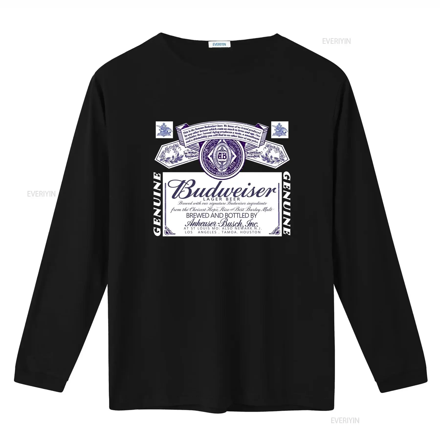 Men's Budweiser Lager Beer Print  T Shirt by Brew City World Renowned Design vintage Washed Stylish Casual Unisex Breathable