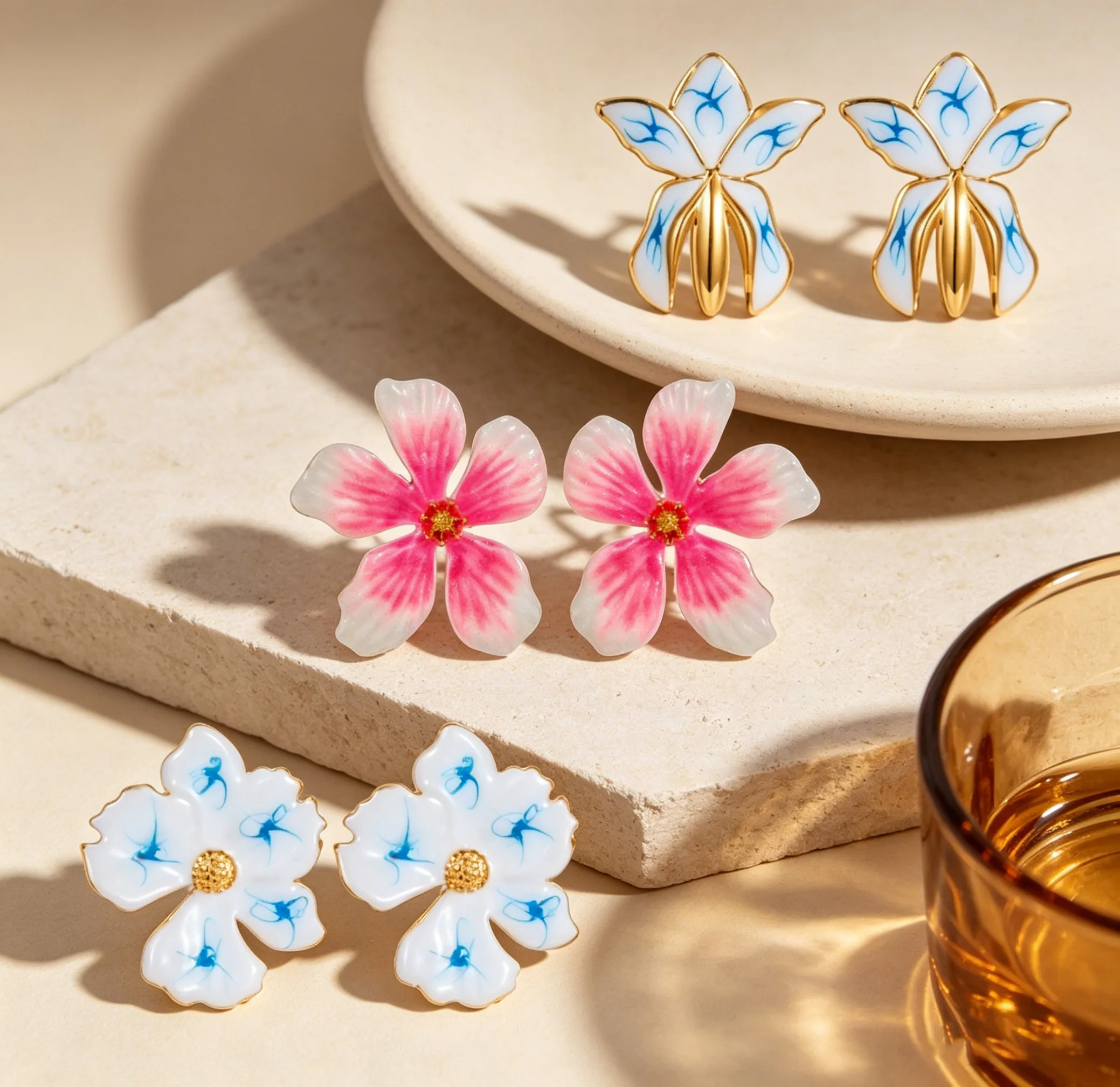 New Irregular Flower Earrings For Women Oval Contrast Color Smudge Drop Oil Gradient Flower Earring Stainless Steel Jewelry Gift