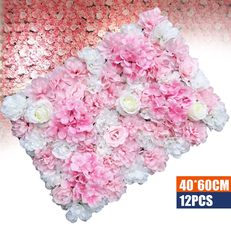 

12 Pcs Artificial Silk Flower Wall Panels DIY Silk Flowers Party Backdrop Decor