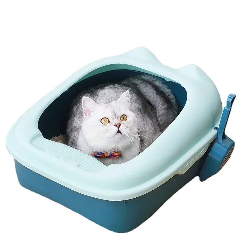 

2024 New Semi-closed Cat Litter Box Cat Toilet Pet with High Side Splash-proof Cat Litter Box Large Shovel