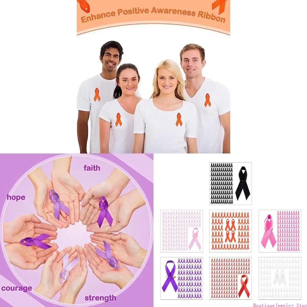 E1PE 100pcs Awareness Enamel Lapel Pin Ribbon Brooch Breast Cancers Health Care Public Welfare Badges Jewelry Accessories