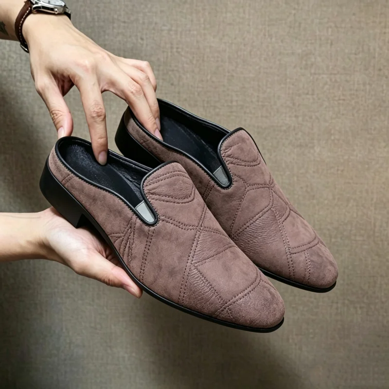 Mens Backless Mule Loafers Pointed Toe Slip On Half Slippers Artificial Leather Business Party Wedding Dress Shoes For Men