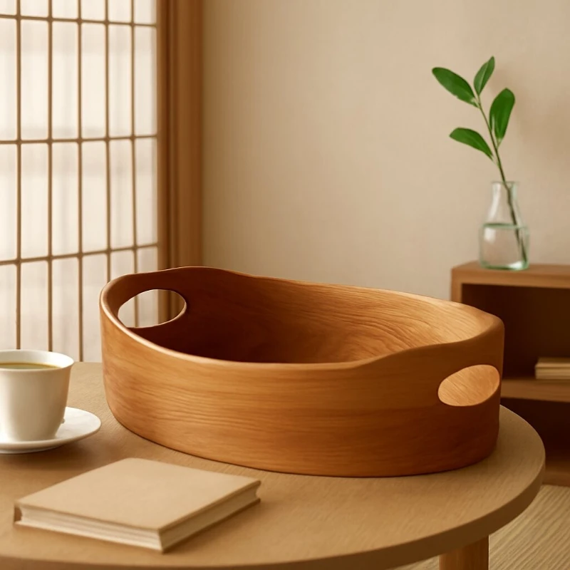 Cherry Wood Oval Tray Multipurpose Entryway Key Holder Desktop Storage Organizer for Living Room Vanity Dresser