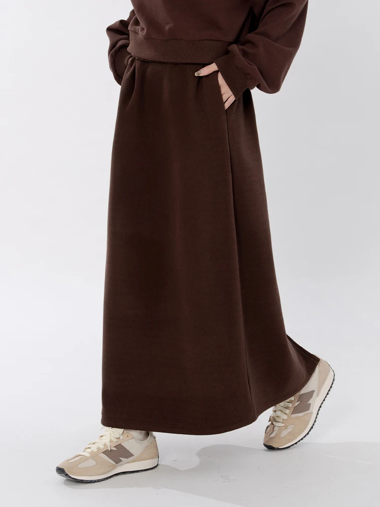 

Warm Fce Brued Inner Split Straight Long Skirt Women's New Autumn Winter Faion Commute Sle Cotton Polyester Blend