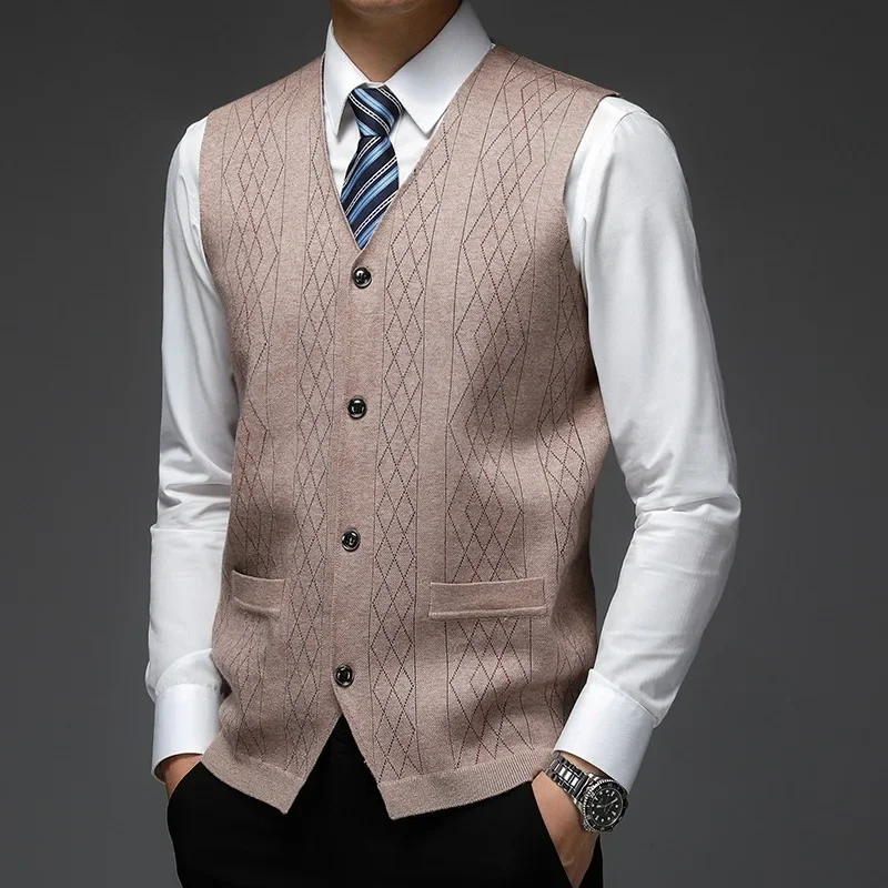 

Men's 2024 Autumn and Winter New Thick Vest V-neck Business Vest Sweater Casual Knit Cardigan