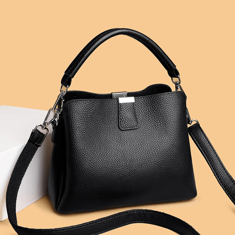 

Luxury Large Capacity Female Handbags Famous 2025 Women's Shoulder Crossbody Bags Fashion Soft Genuine Leather Women Bucket Bag