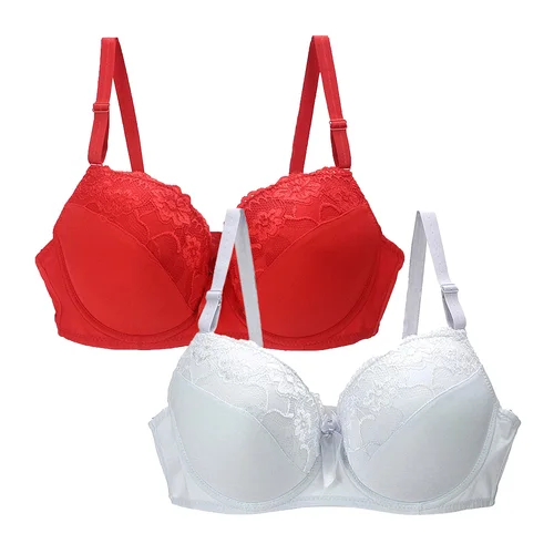 Imagen 2 del producto Sujetadores de 2 piezas Copa BCDE para mujer, lencería Sexy de talla grande, Bralette de realce, ropa interior con lazo acolchado de encaje, novedad de 2024
