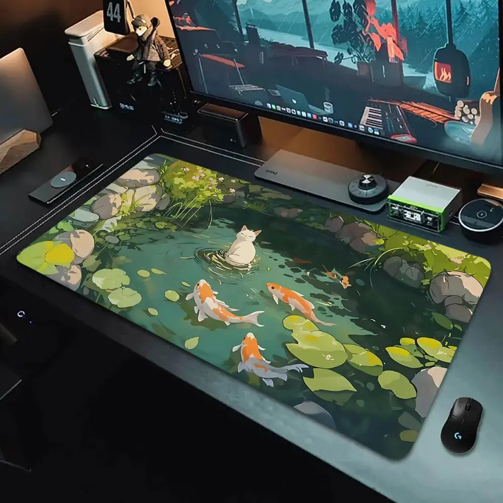 

Kawaii Cat Design Mouse Pad Large Computer Office Game Table Mat XXL Rubber Anti-slip Stitched Edge Keyboard Mats Long Desk Pads