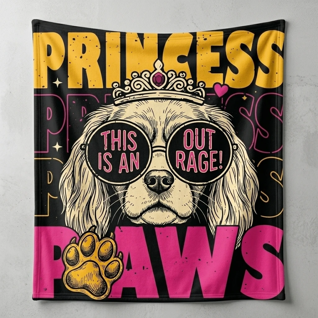 Princess Paws Cavalier Dog Graphic Flannel Throw Blanket, Cute Pet Soft Cozy Blanket For Sofa Bed Travel Home Decor Gift