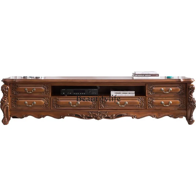 

-*American solid wood TV cabinet coffee table combination European living room retro furniture