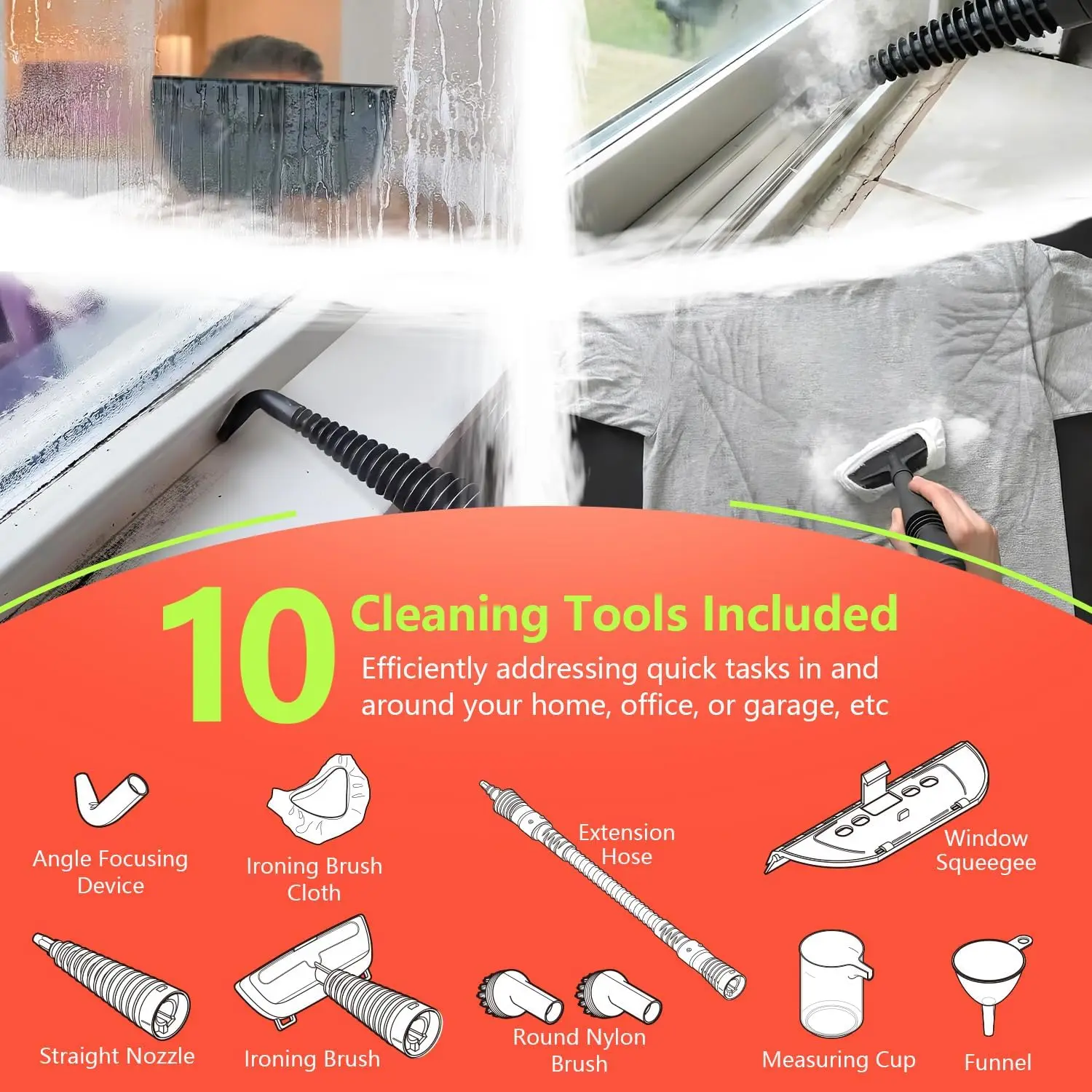 Hand-held steam cleaner, pressurized multi-surface steam cleaner for home with 10 tools and safety lock for dirt removal