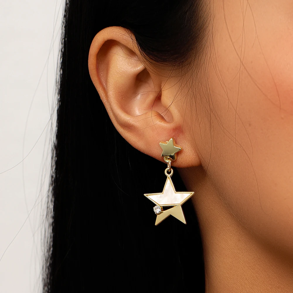 Aihua Goldfarbene Polaris-Stern-Ohrringe für Damen, Kristallsterne, Tropfenohrringe, modisch, für den täglichen Gebrauch, Hochzeit, Party, Schmuck, Geschenke – Detail 4