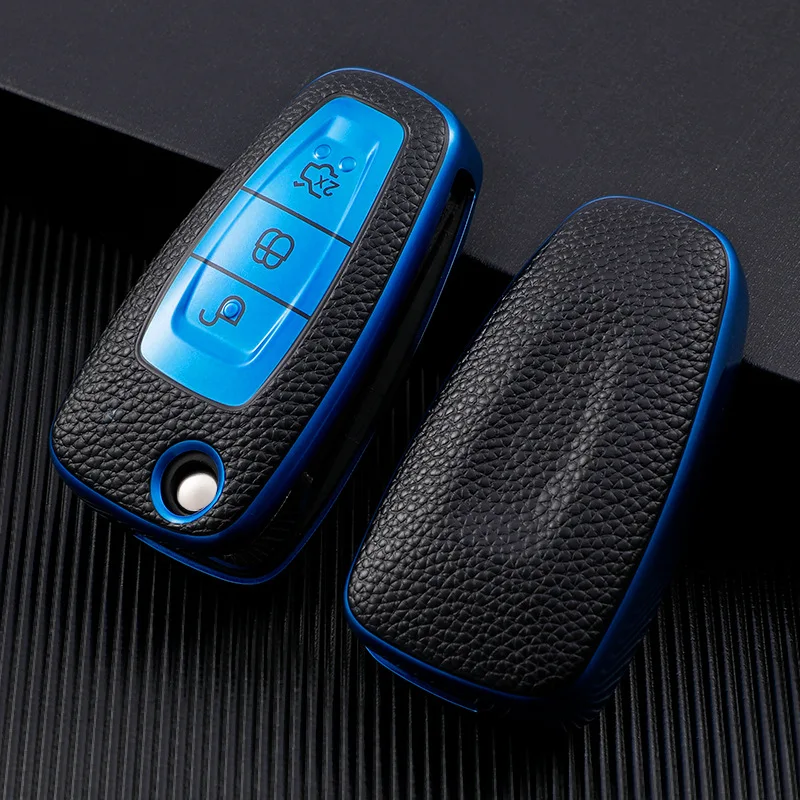 

Leather TPU Car Key Case Cover For Ford Fiesta Ranger C-Max S-Max Focus 3 4 Galaxy Mondeo Transit Tourneo Custom MK3 MK4