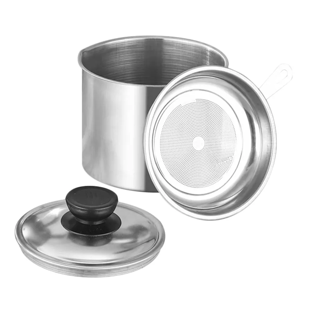 Stainless Steel Oil Filter Pot Large Capacity Leakproof Oil Storage Container with Lid Splash Proof Grease Separator Kitchen
