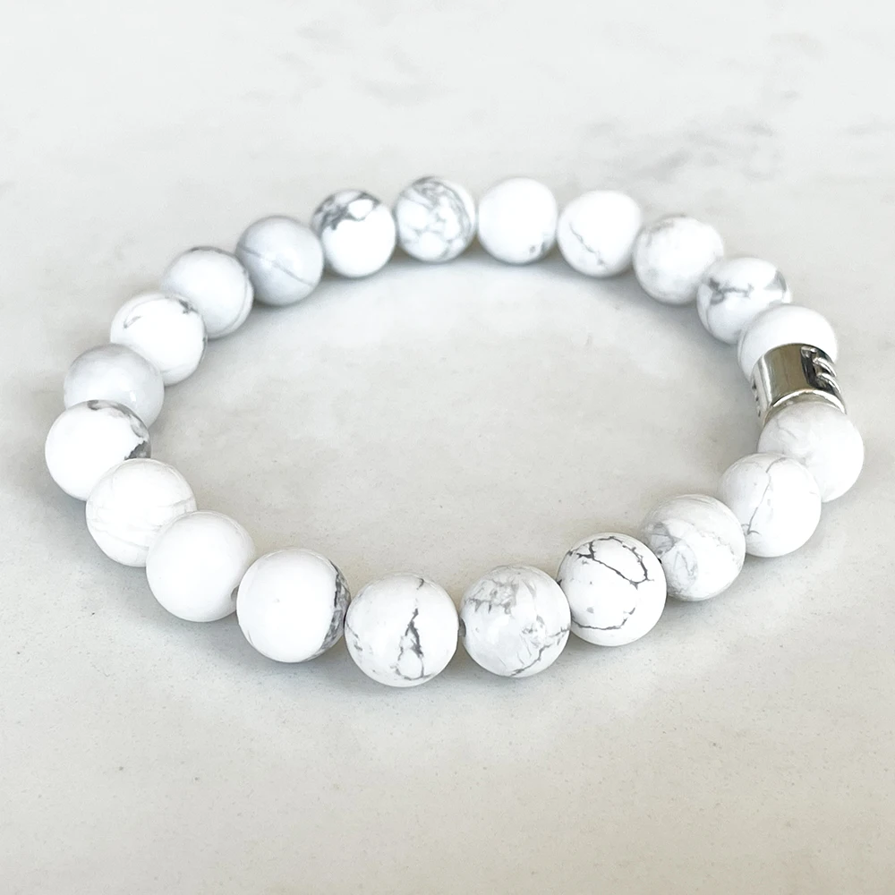 MG1661 Gemini Zodiac Womens Bracelet 8 MM Howlite White Turquoise Energy Wrist Mala Natural Handmade Gemstone Jewelry